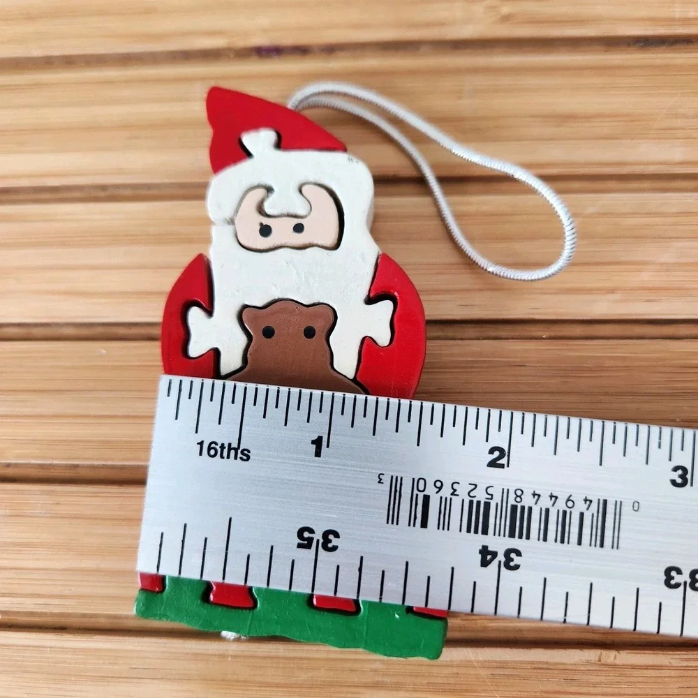 Vintage Lot of 2‎ Wood Jigsaw Puzzle Christmas Ornaments Santa Claus Angel
